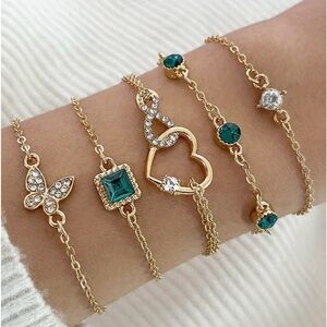 Retro Style Bracelet Love Full Of Spinning Rhinestones 5 Piece Set